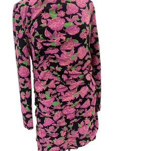 ZARA Fall Season '22 Floral Ruched Long Sleeve Dress